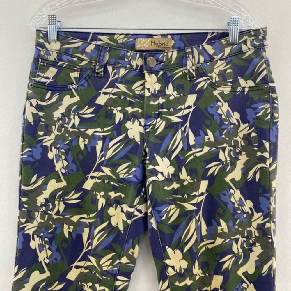 Hybrid & Company Floral Print Pants Stretch‎ Casual Blue Green Size 11